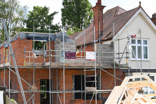 Poole, England - June 2021: Extension being added to a detached house in the Sandbanks area of Poole.